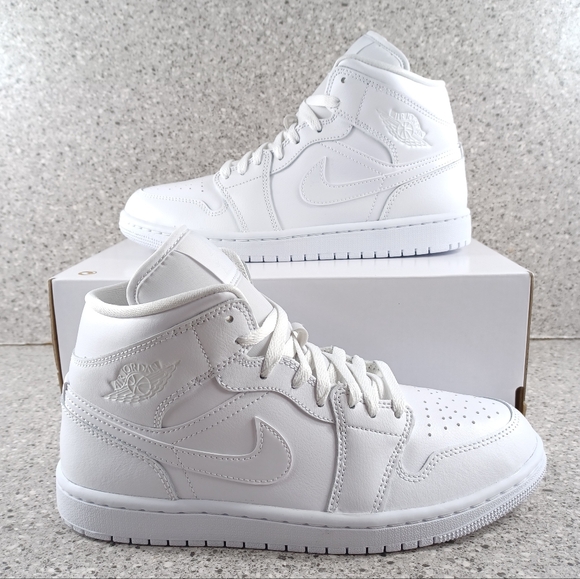 Jordan Shoes - Nike Air Jordan 1 Mid Triple White Sneakers Shoes